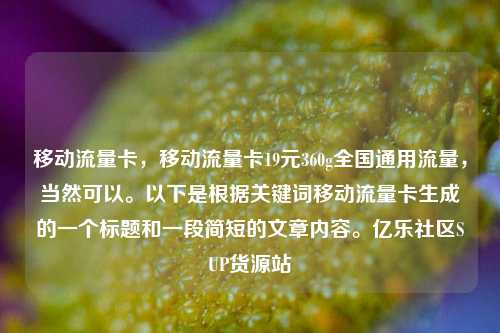 移动流量卡，移动流量卡19元360g全国通用流量，当然可以。以下是根据关键词移动流量卡生成的一个标题和一段简短的文章内容	。亿乐社区SUP货源站  第1张